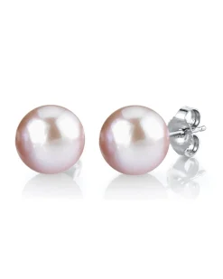 8mm Pink Freshwater Round Pearl Stud Earrings