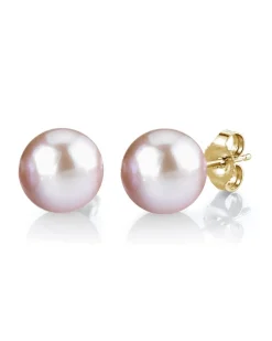 8mm Pink Freshwater Round Pearl Stud Earrings