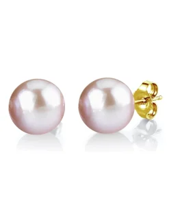 10mm Pink Freshwater Round Pearl Stud Earrings