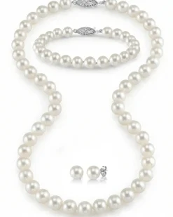 7.0-7.5mm White Freshwater Pearl Necklace, Bracelet & Earrings