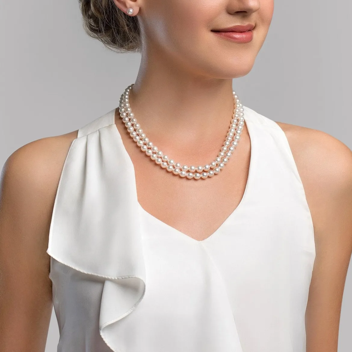 8.5-9.5mm White Freshwater Pearl Double Strand Necklace