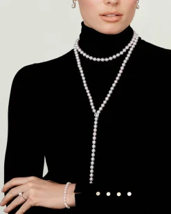 8.0-8.5mm White Freshwater Pearl & Diamond Adjustable Y-Shape Necklace- AAAA Quality