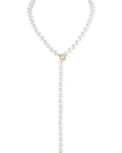 8.0-8.5mm White Freshwater Pearl & Diamond Adjustable Y-Shape Necklace- AAAA Quality