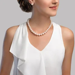 9.5-10.5mm White Freshwater Pearl Necklace- AAAA Quality