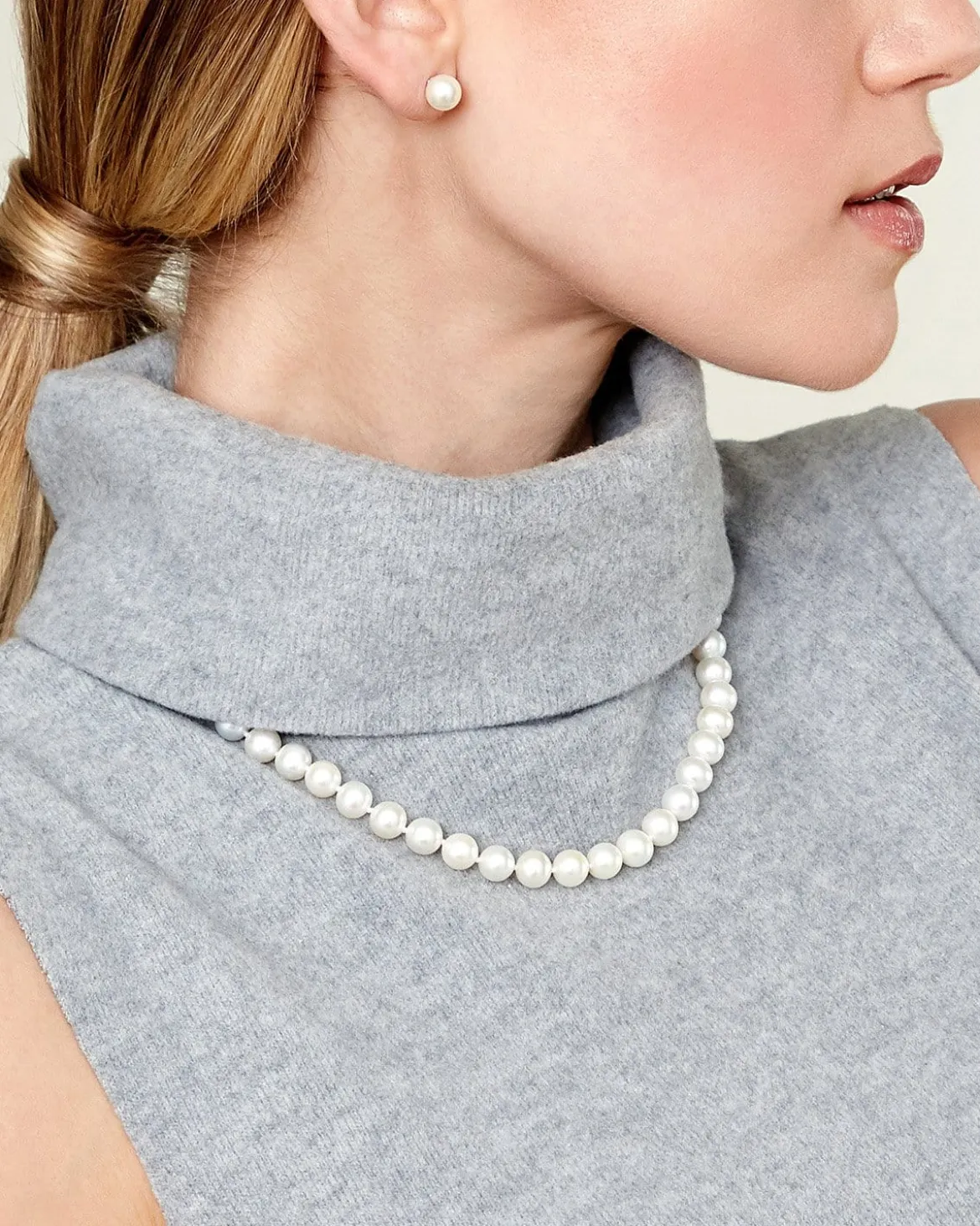 8.0-8.5mm White Freshwater Pearl Necklace - AAAA Quality