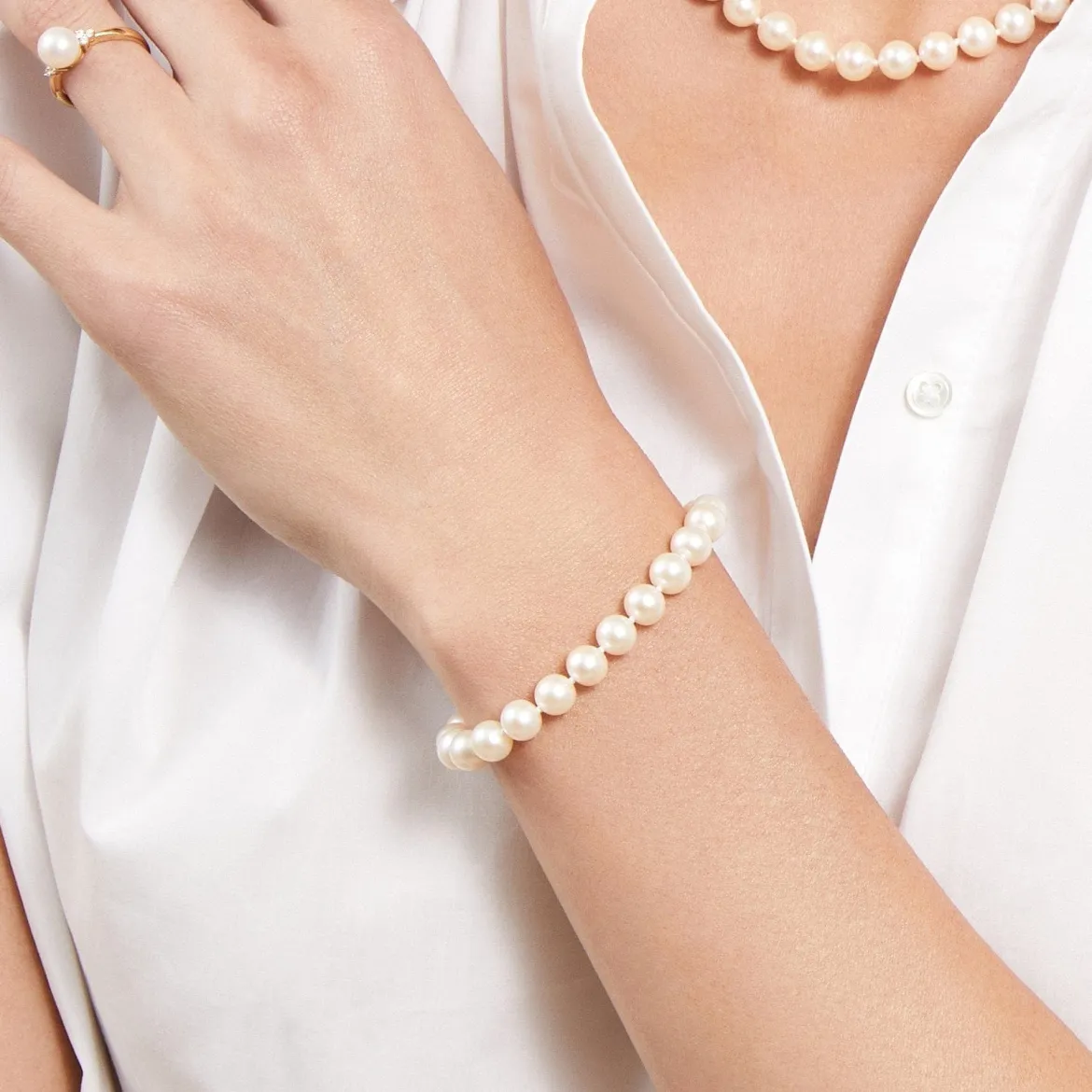 7.0-7.5mm White Freshwater Pearl Bracelet - AAAA Quality