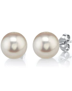 12.0-13.0mm White Freshwater Round Pearl Stud Earrings - AAAA Quality