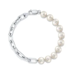 7mm White Freshwater Scarlett Pearl & Chain Bracelet