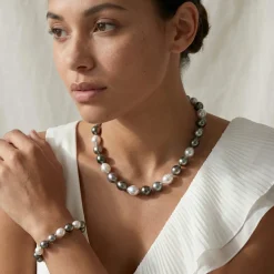 Multi-Color Tahitian & White South Sea Baroque Pearl Necklace, 9.0-12.0mm