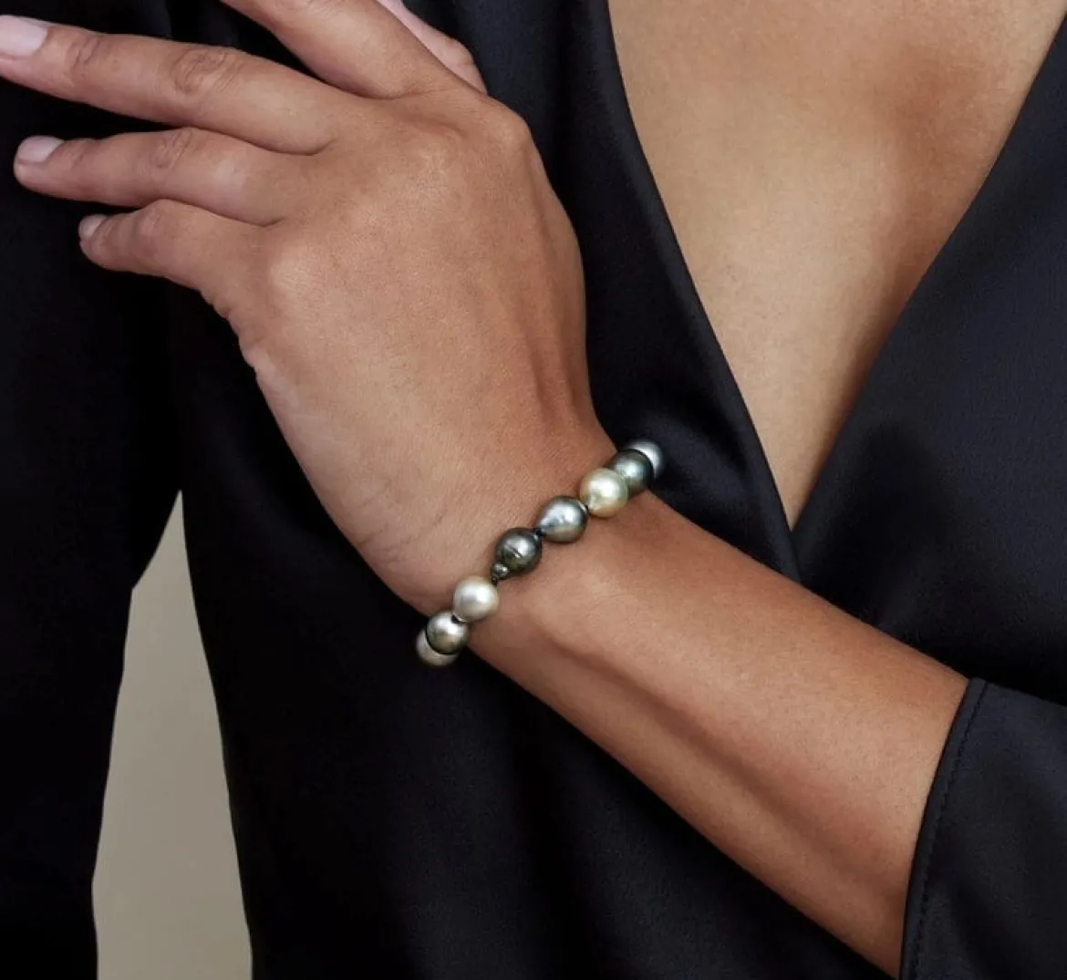 Multi-Color Tahitian Drop-Shape Pearl Bracelet, 9.0-10.0mm - AAAA Quality
