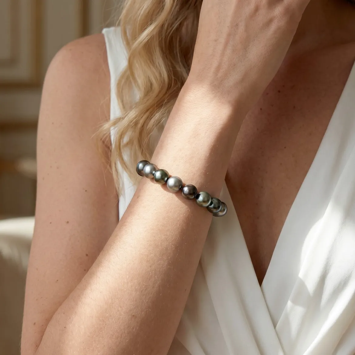 Multi-Color Tahitian Pearl Bracelet, 9.0-10.0mm - AAAA Quality