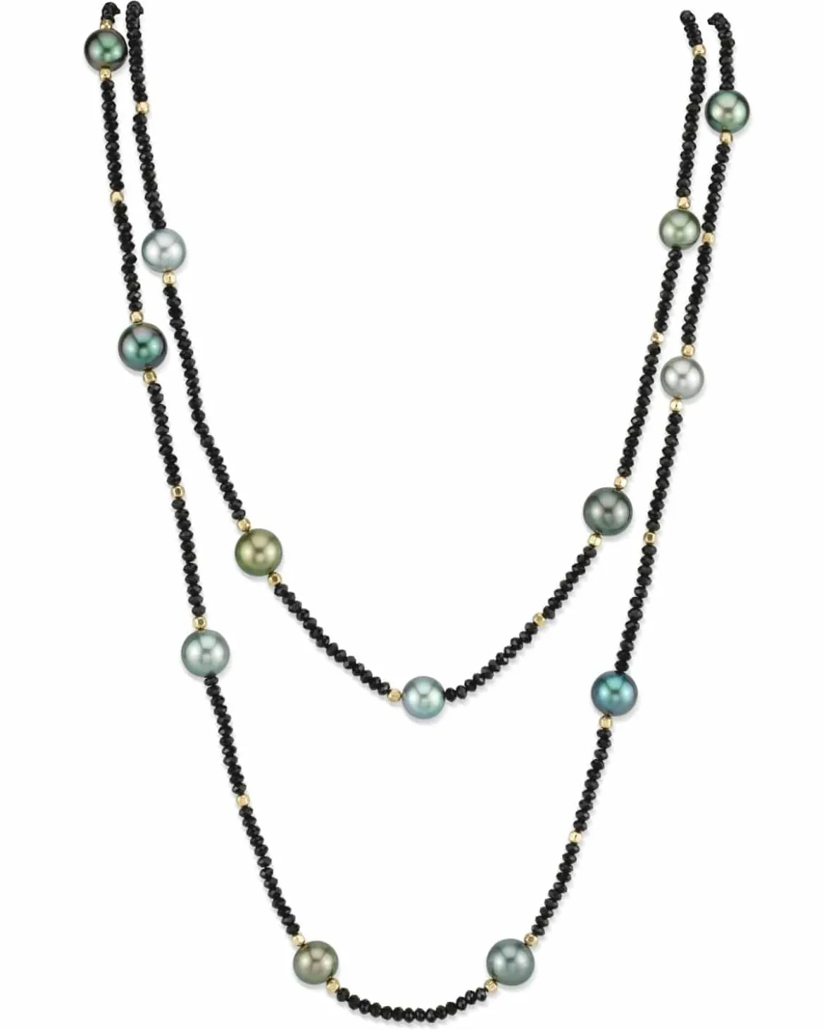 Multi-Color Tahitian Pearl & Black Spinel Gemstone Necklace, 9.0-10.0mm