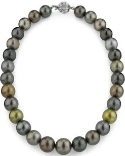 Multi-Color Tahitian True Round Pearl Necklace 13.0-15.0mm - AAAA Quality