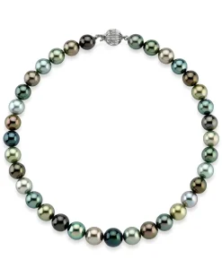 Multi-Color True Round Tahitian Pearl Necklace, 8.0-10.0mm - AAAA Quality