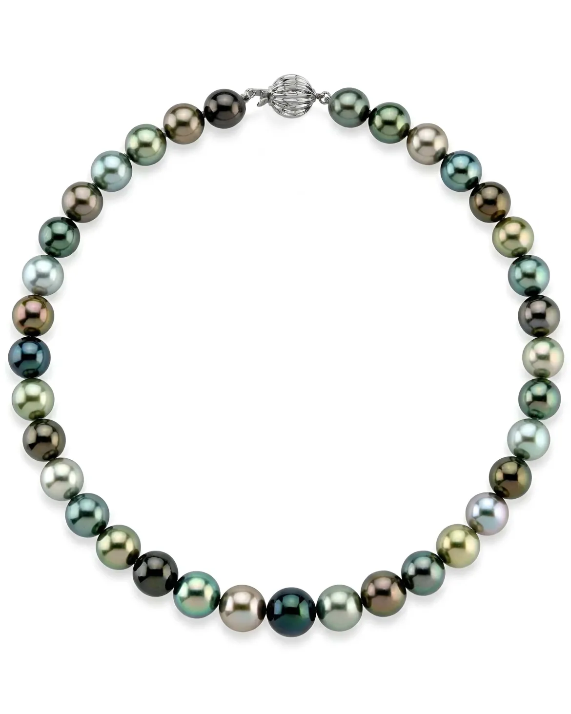 Multi-Color True Round Tahitian Pearl Necklace, 8.0-10.0mm - AAAA Quality