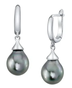 Silver Tahitian South Sea Teardrop Pearl Leverback Earrings