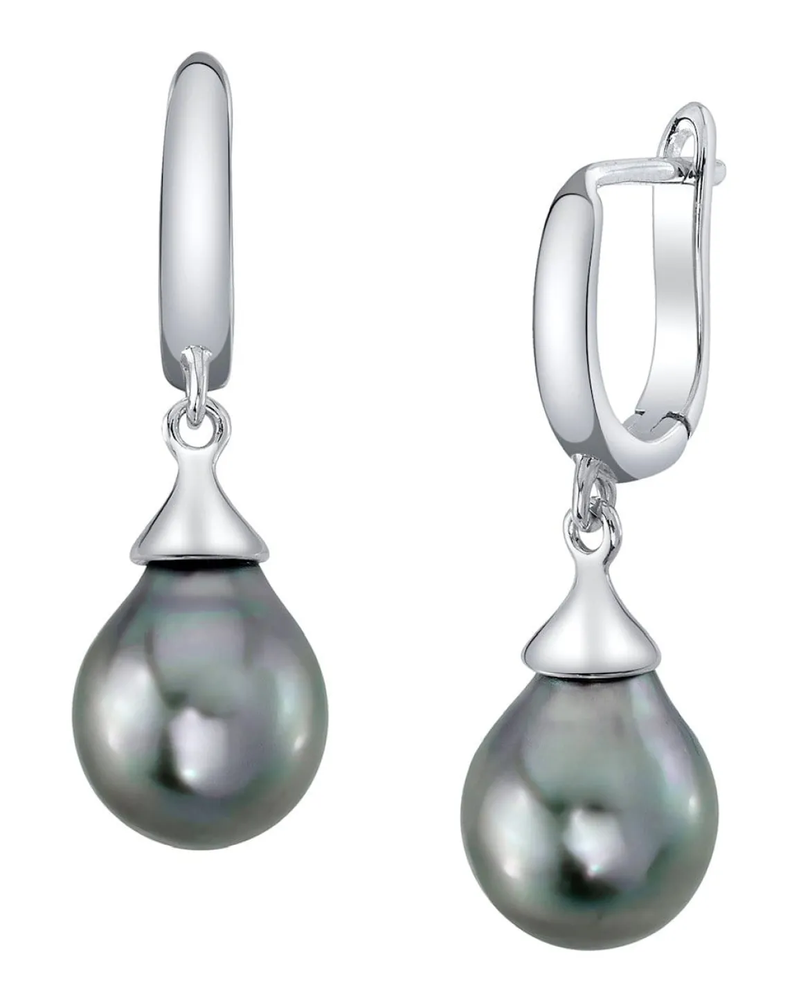 Silver Tahitian South Sea Teardrop Pearl Leverback Earrings