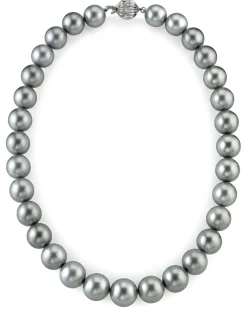 Silver Tahitian True Round Pearl Necklace, 12.0-14.0mm - AAAA Quality