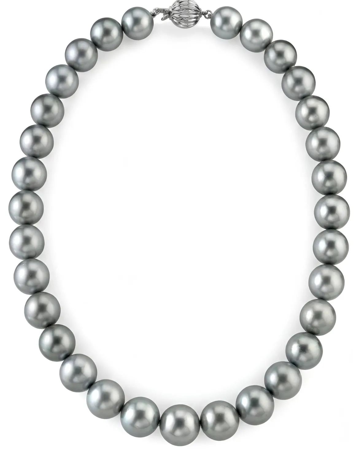 Silver Tahitian True Round Pearl Necklace, 12.0-14.0mm - AAAA Quality