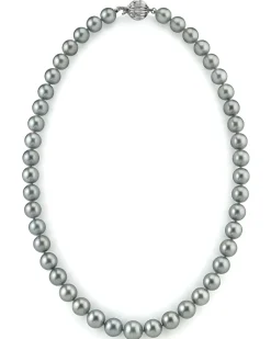 Silver Tahitian True Round Pearl Necklace, 9.0-11.0mm - AAAA Quality