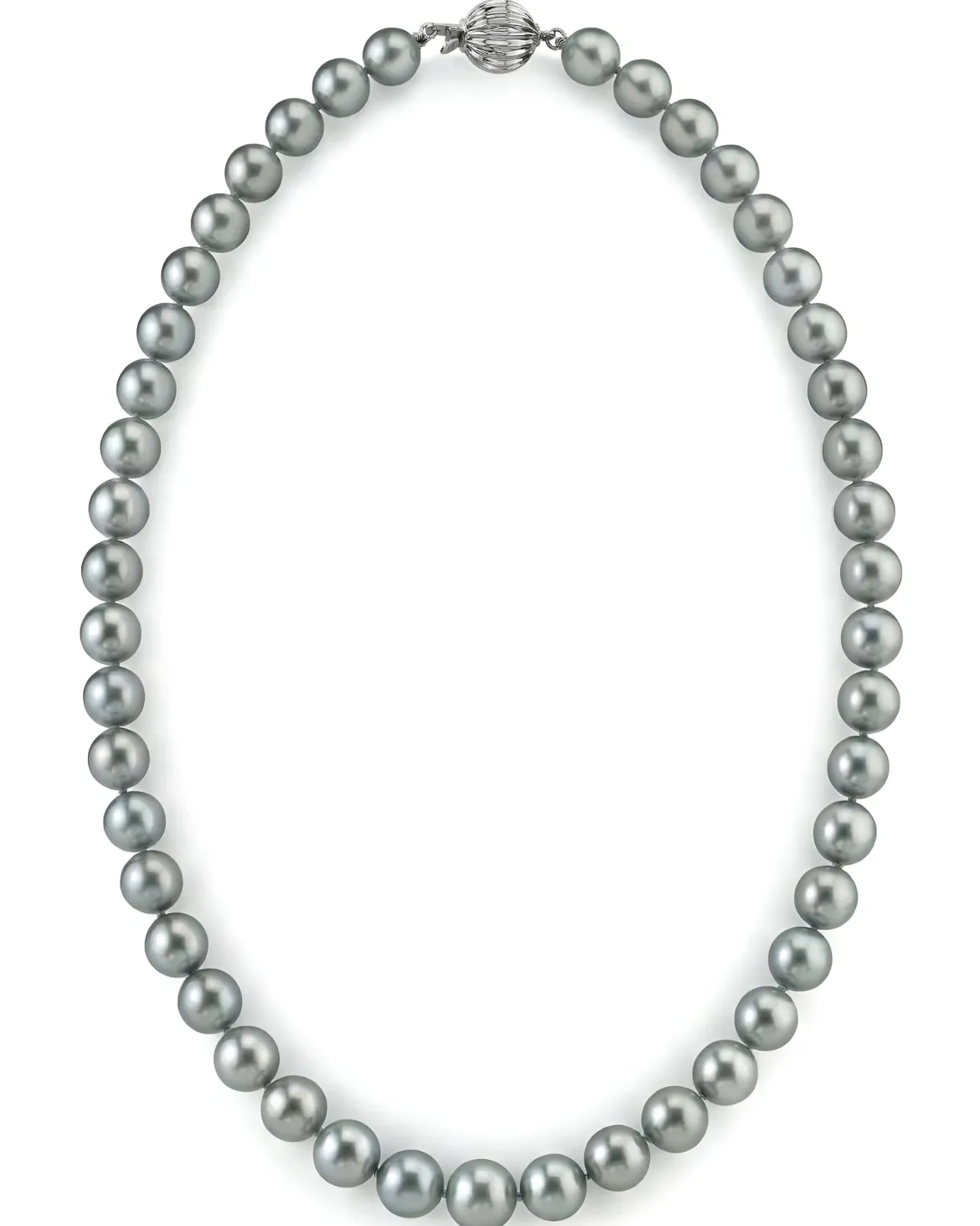 Silver Tahitian True Round Pearl Necklace, 9.0-11.0mm - AAAA Quality
