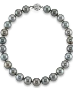 Silvery-Steel Tahitian True Round Pearl Necklace, 15.0-16.0mm