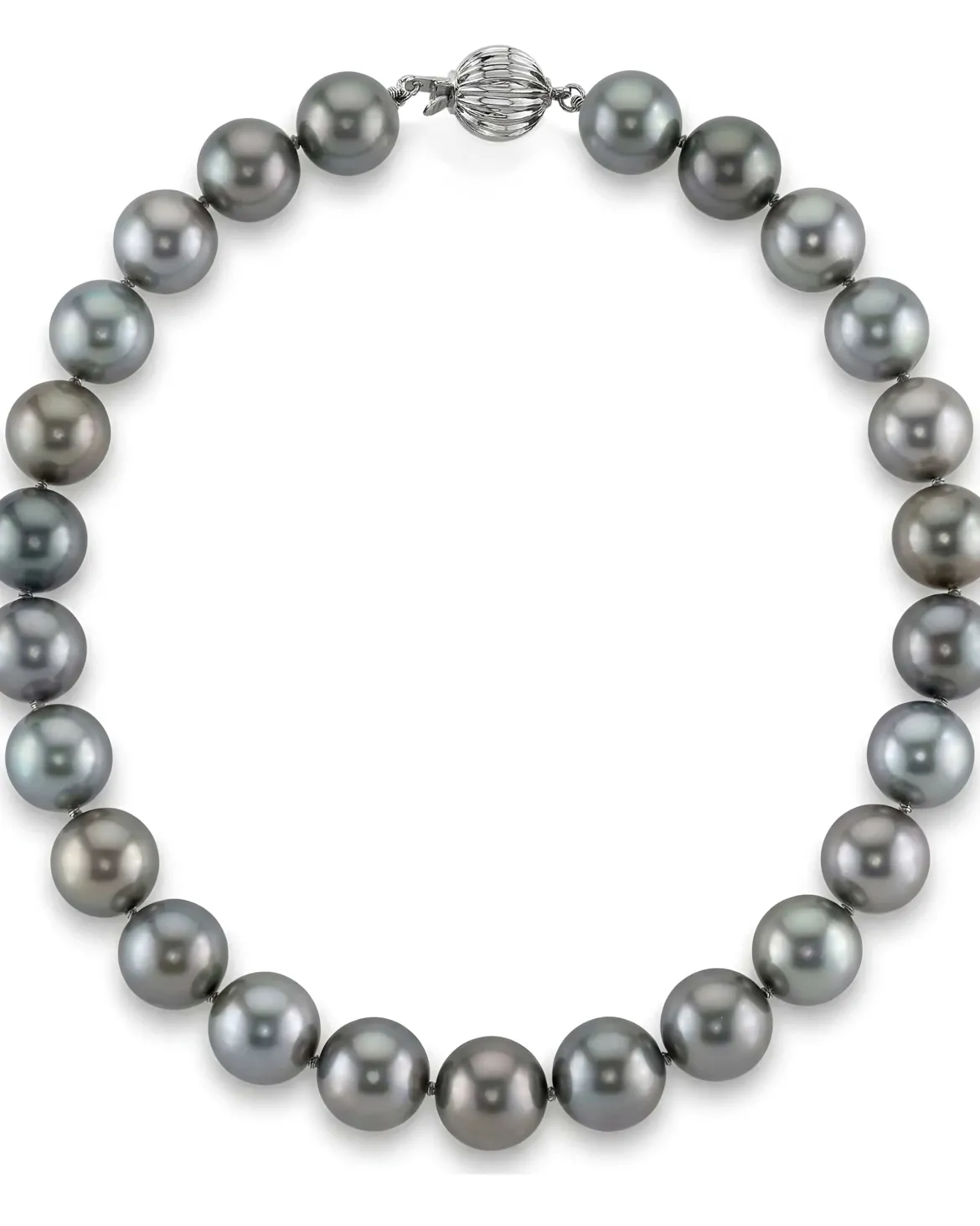 Silvery-Steel Tahitian True Round Pearl Necklace, 15.0-16.0mm