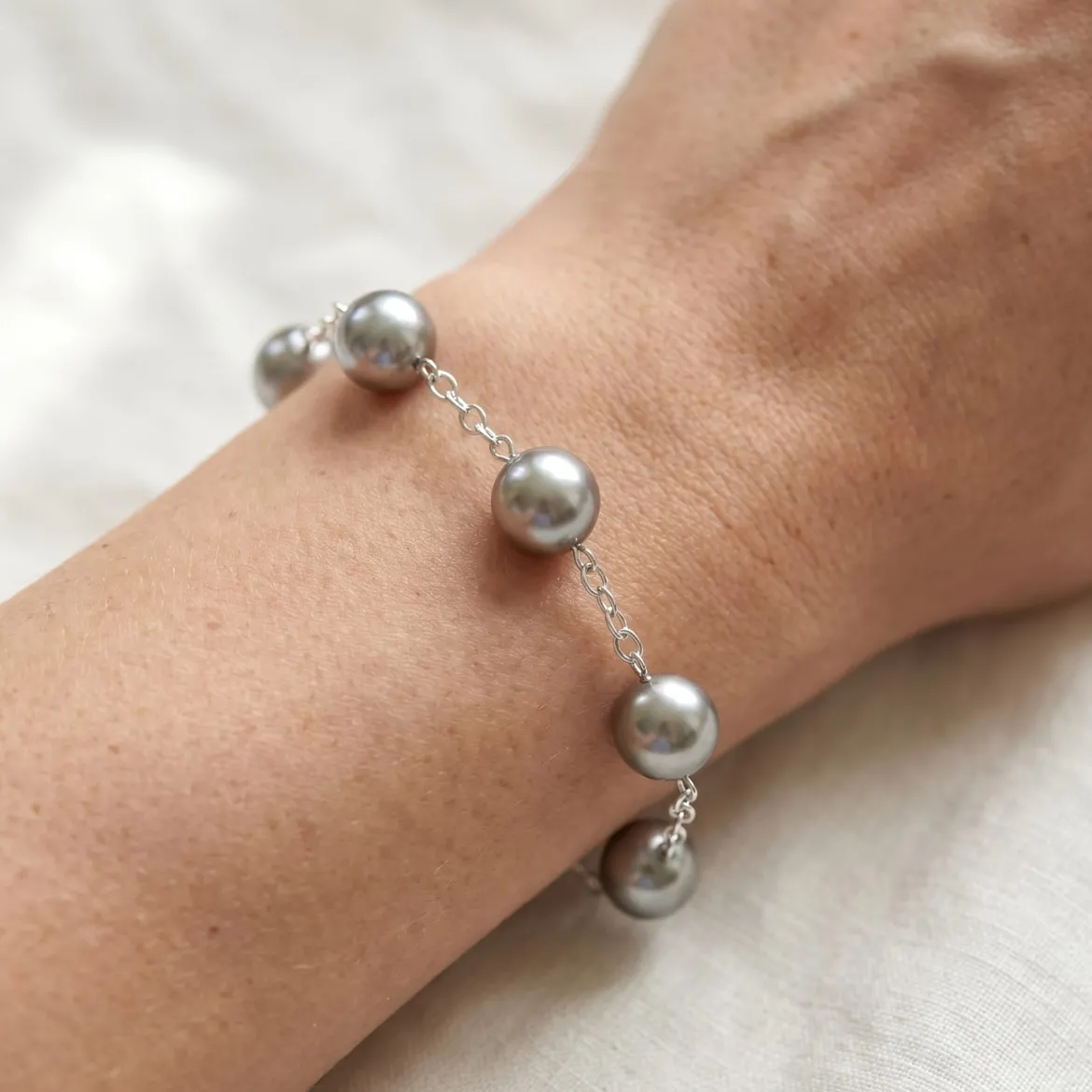 Tahitian Pearl Tin Cup Bracelet, 9.0-10.0mm