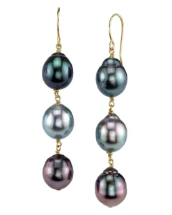 Tahitian South Sea Drop Multicolor Pearl Tincup Earrings