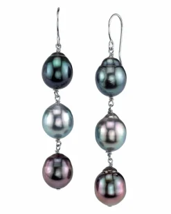 Tahitian South Sea Drop Multicolor Pearl Tincup Earrings