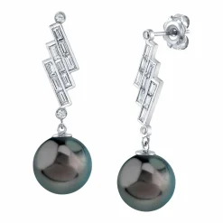 Tahitian South Sea Pearl & Diamond Bowie Earrings