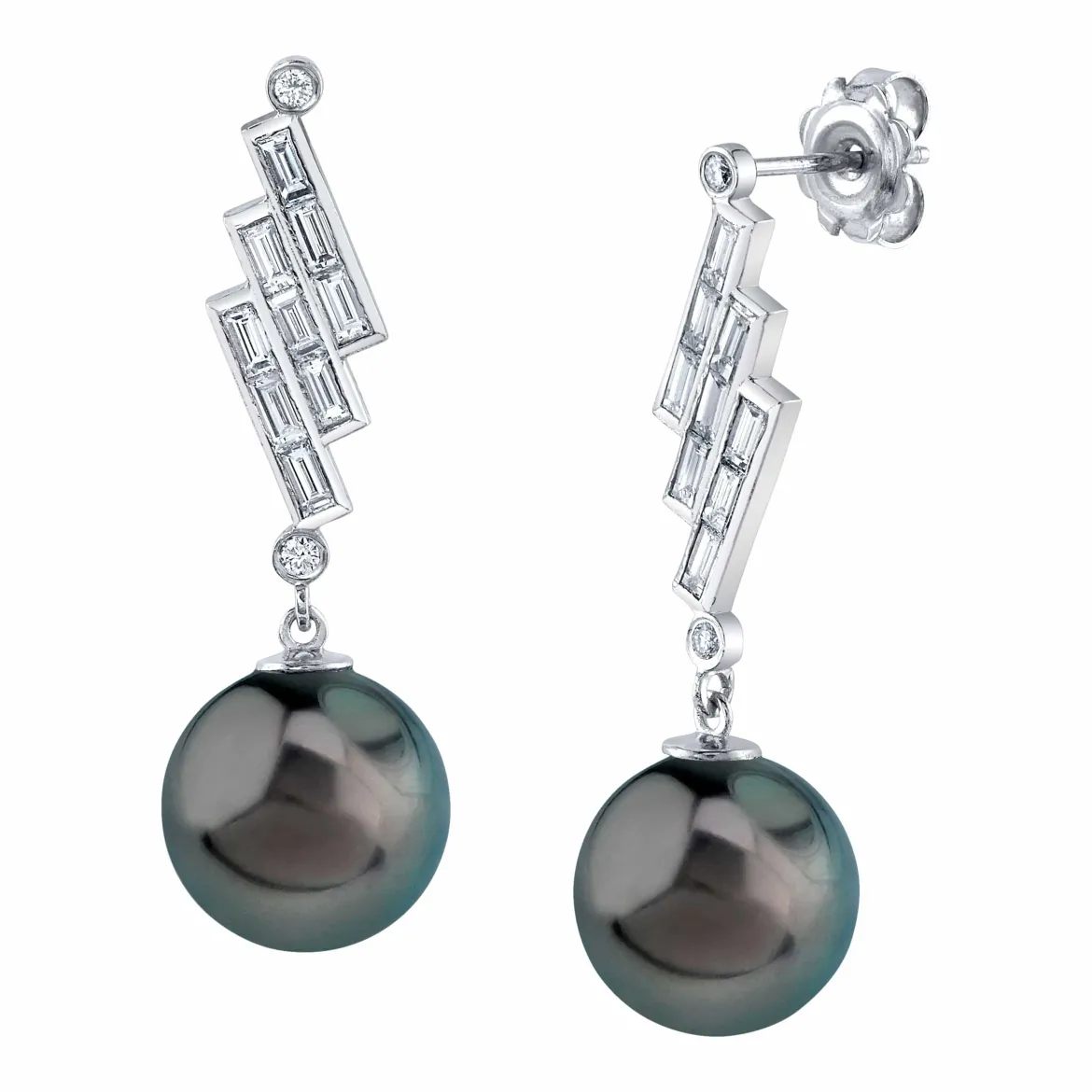 Tahitian South Sea Pearl & Diamond Bowie Earrings
