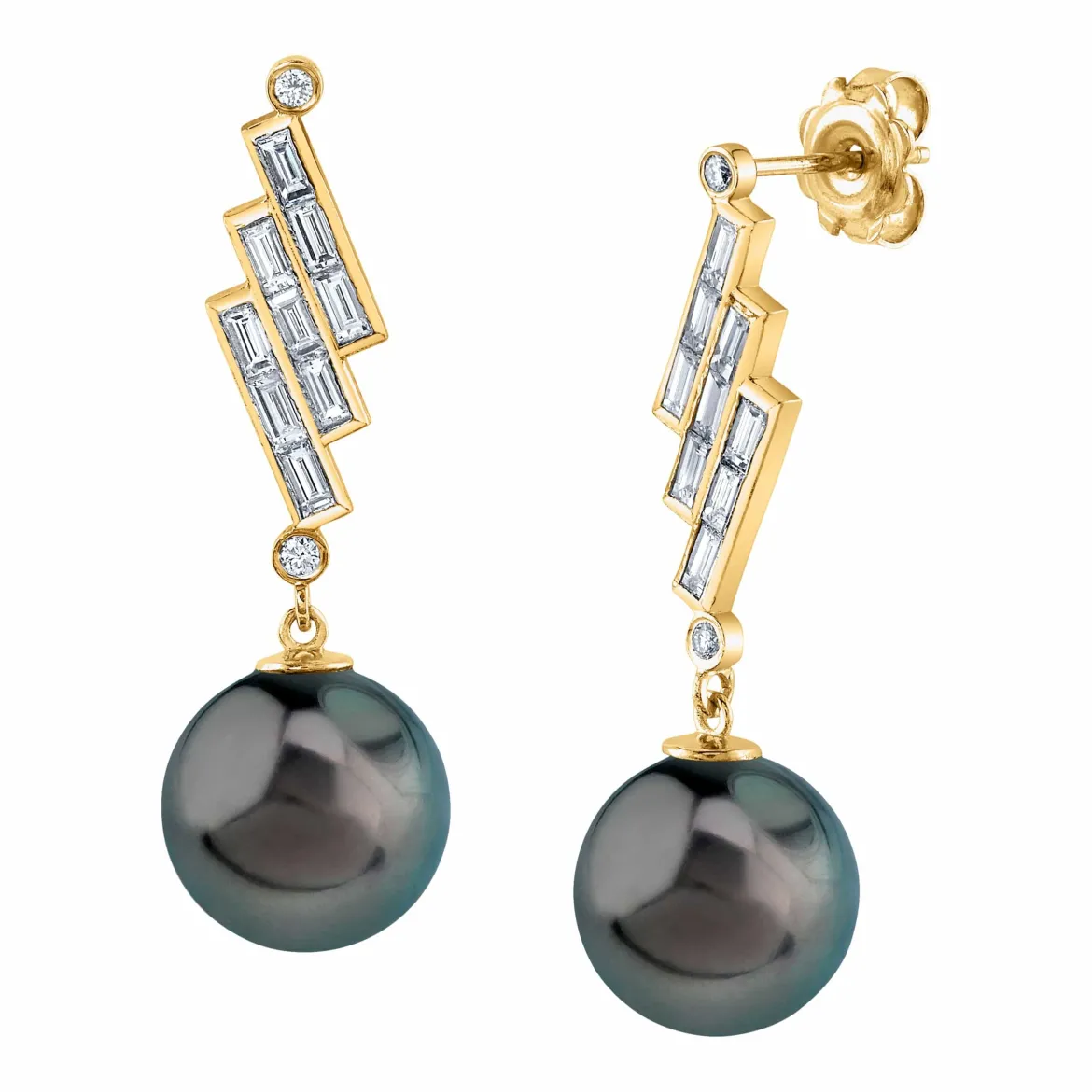 Tahitian South Sea Pearl & Diamond Bowie Earrings