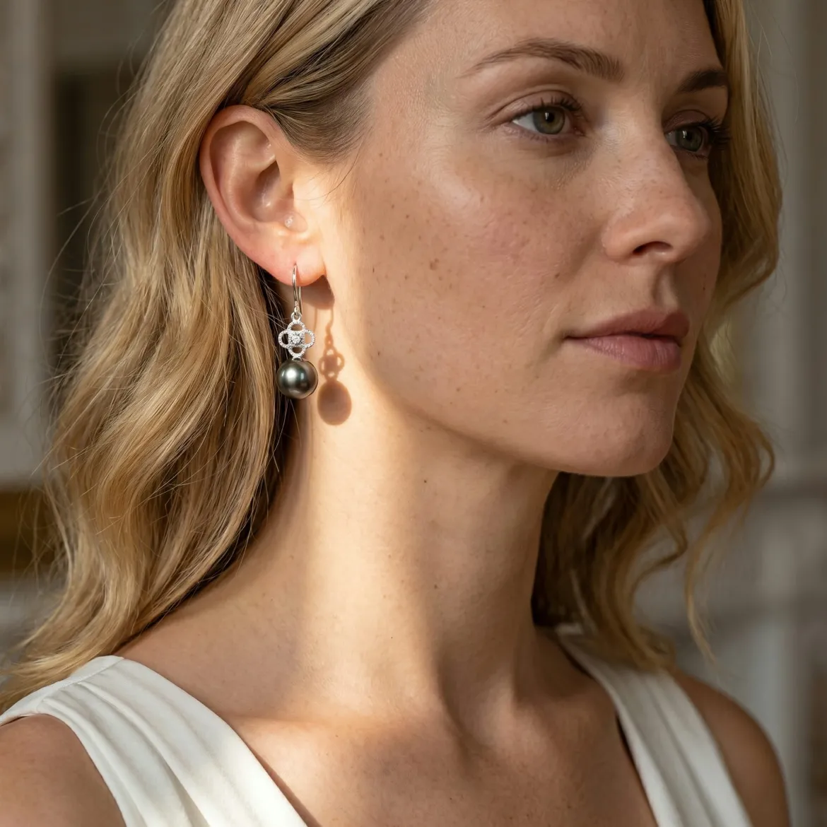 Tahitian South Sea Pearl & Diamond Lacy Earrings