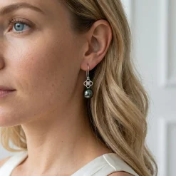 Tahitian South Sea Pearl & Diamond Lacy Earrings