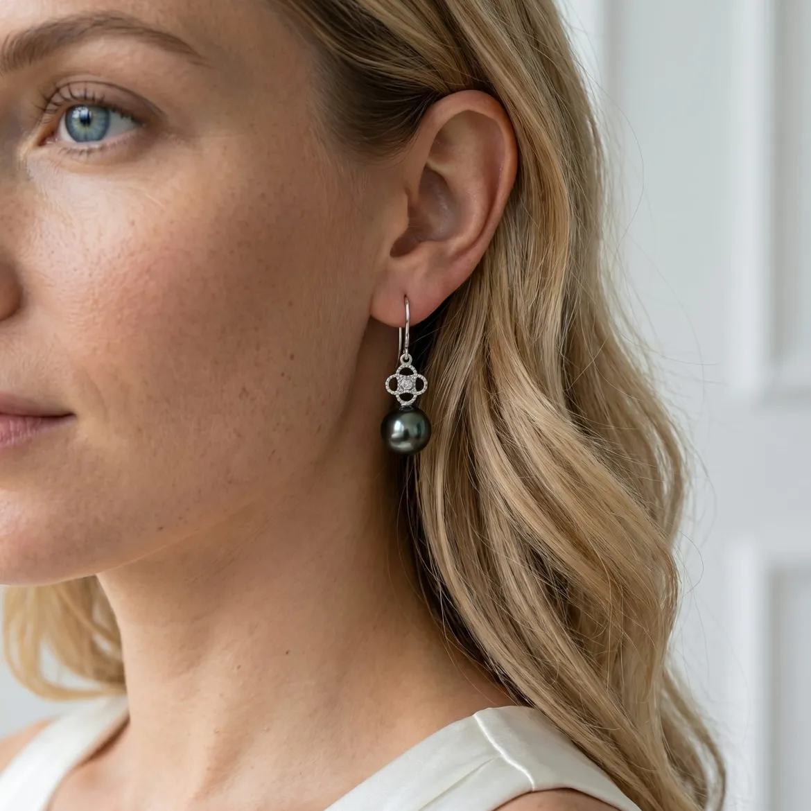 Tahitian South Sea Pearl & Diamond Lacy Earrings
