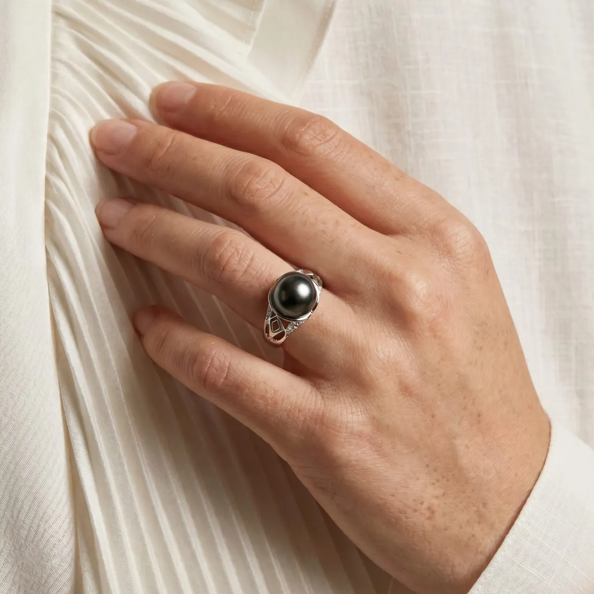 Tahitian South Sea Pearl & Diamond Abby Ring
