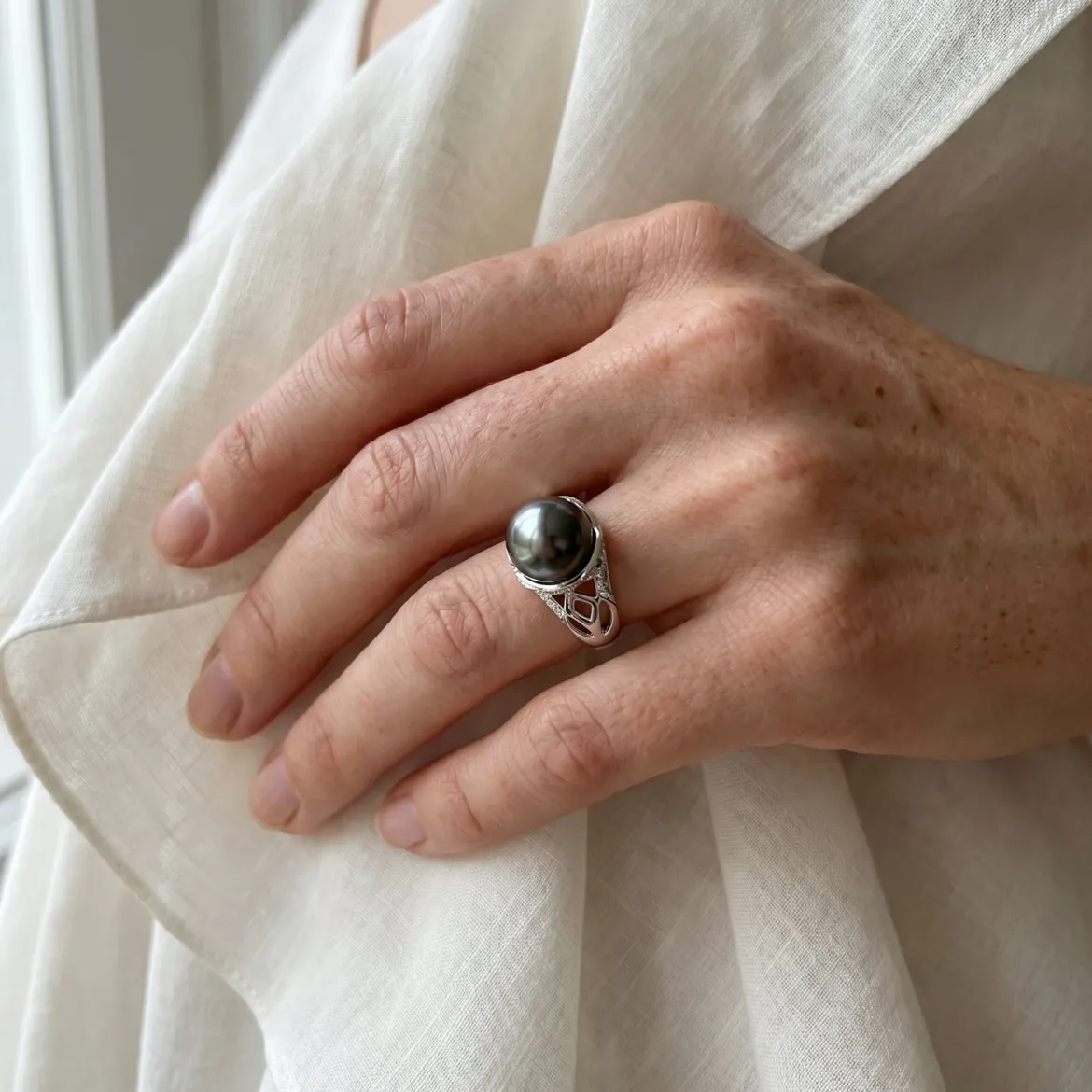 Tahitian South Sea Pearl & Diamond Abby Ring