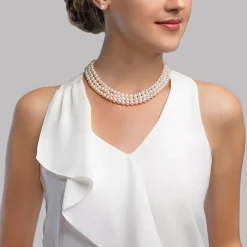 Triple Strand White Freshwater Pearl Necklace