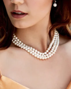 Triple Strand White Freshwater Pearl Necklace