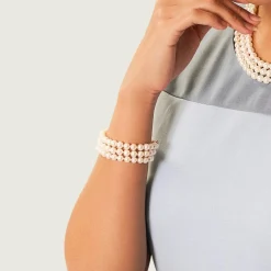 Triple White Freshwater Pearl Bracelet