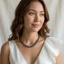 True Round Black Tahitian Pearl Necklace, 8.0-10.0mm - AAAA Quality