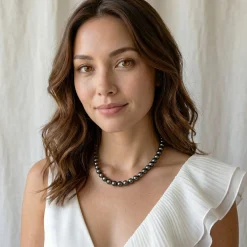 True Round Black Tahitian Pearl Necklace, 8.0-10.0mm - AAAA Quality