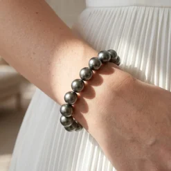 True Round Black Tahitian Pearl Bracelet, 9.0-10.0mm - AAA Quality