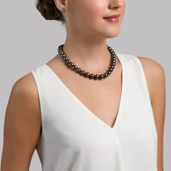 True Round Black Tahitian Pearl Necklace, 11.0-13.0mm - AAAA Quality