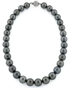 True Round Black Tahitian Pearl Necklace, 11.0-13.0mm - AAAA Quality