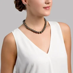 True Round Black Tahitian Pearl Necklace, 10.0-12.0mm - AAA Quality
