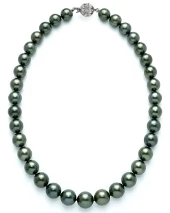 True Round Black Tahitian Pearl Necklace, 10.0-12.0mm - AAA Quality
