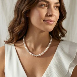 White Hanadama Japanese Akoya Pearl Necklace, 7.5-8.0mm