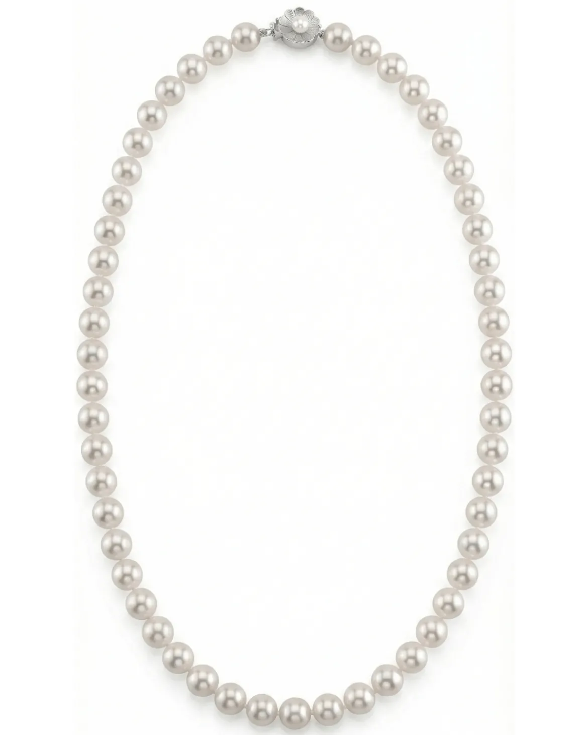 White Hanadama Japanese Akoya Pearl Necklace, 7.5-8.0mm